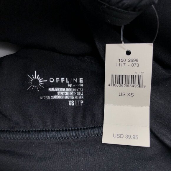 Aerie Offline Real Me Extra Stretch Black Sports Bra Medium Support Ruffle XS - Picture 3 of 6
